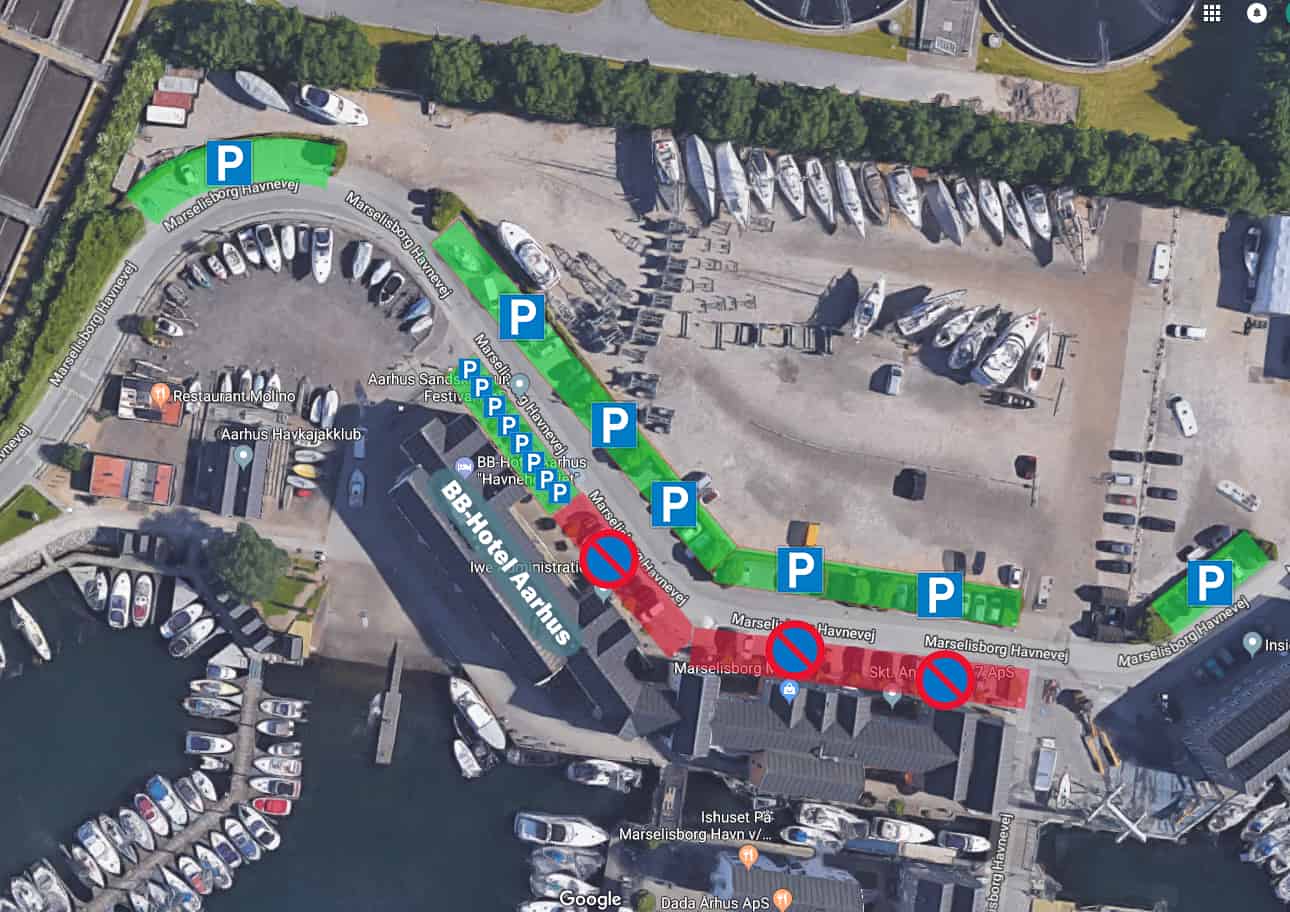 Kort over parkeringspladser på BB-Hotels Aarhus